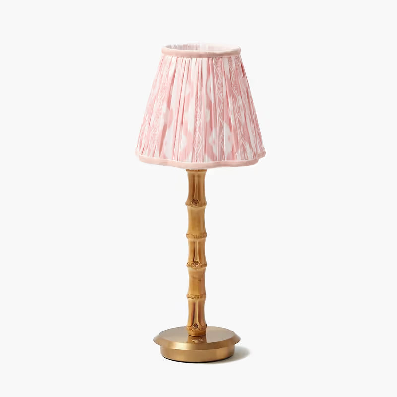 Bamboo Rechargeable Lamp with Pink Shade (18cm)