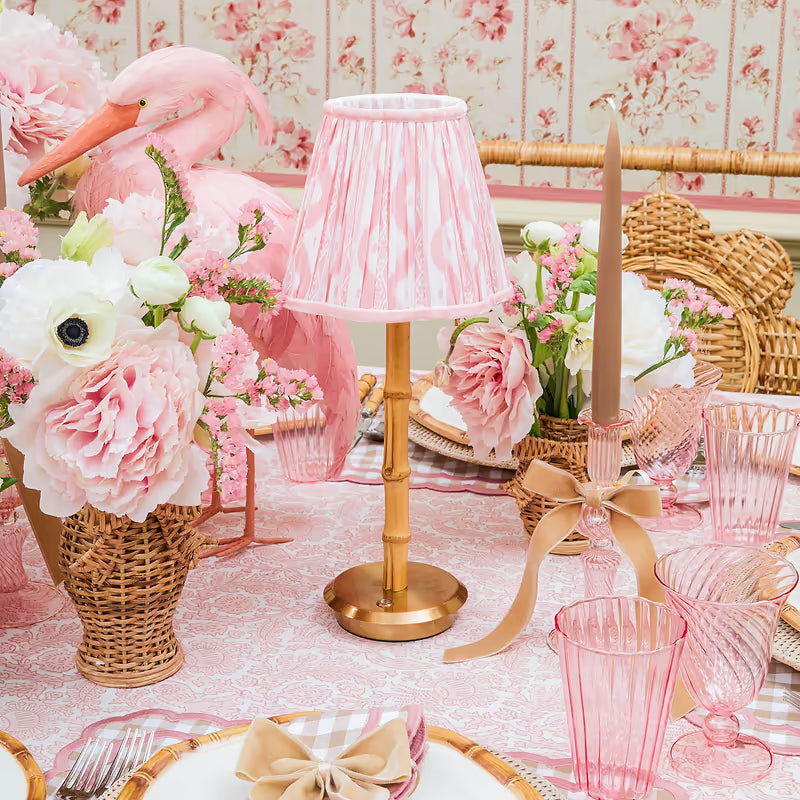 Bamboo Rechargeable Lamp with Pink Shade (18cm)