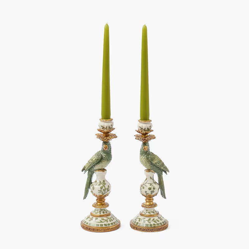 Olive Parrot Candle Holders (Pair)