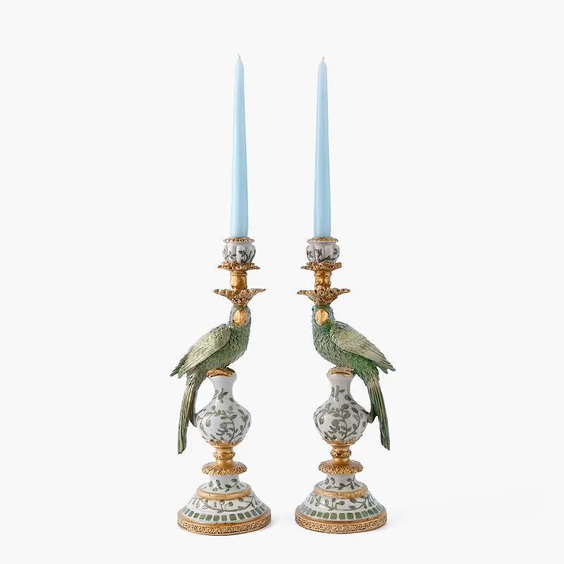 Olive Parrot Candle Holders (Pair)